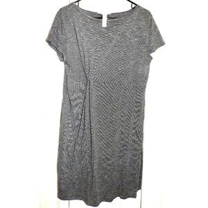 Three Seasons Maternity L Gray Stripe Short Sleeve Dress Front Knot Knee Length
